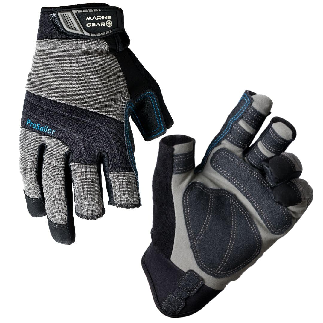 Marine Gear Sailing Gloves (Medium) - 3-Finger Dexterity Sailing Gear with Better Grip, Neoprene and Padded Knuckles, Reinforced Pressure Points