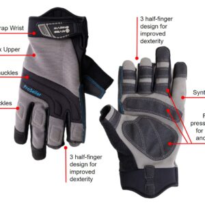 Marine Gear Sailing Gloves (Large) - 3-Finger Dexterity Sailing Gear with Better Grip, Neoprene and Padded Knuckles, Reinforced Pressure Points