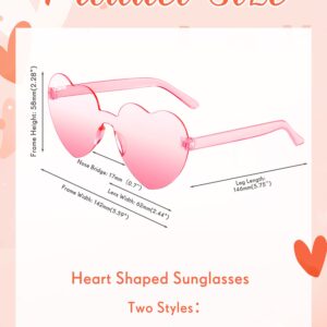 Konohan 12 Pairs Heart Shaped Sunglasses Rimless Bride Sunglasses Transparent Heart Glasses Bachelorette Holiday Party Favor (White, Hot Pink)