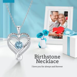 Mkhhy Gifts for Wife Birthday Anniversary S925 Silver Necklace for Women Girlfriend Her Infinity Heart Birthstone Womens Jewelry for Mom Daughter Mothers Day Valentines Day Christmas March Aquamarine