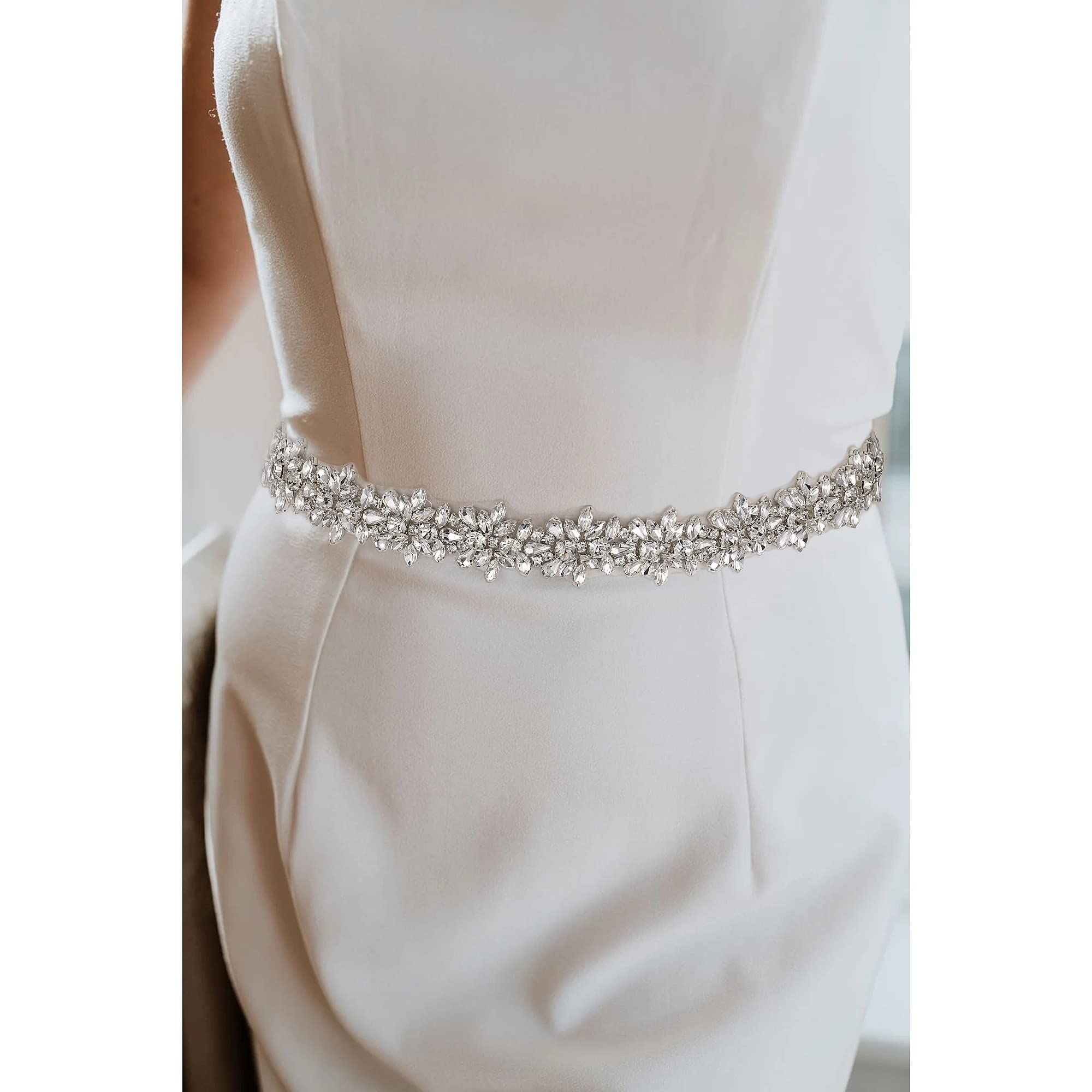 Silver Rhinestone Bridal Belt Crystal Wedding Dress Belt Bridesmaid Sash Belt for Women Formal Evening Dresses