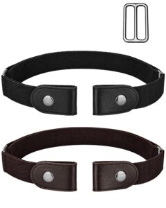 maikun 2 pack buckle free belt, black stretch belt, buckleless belt women no buckle belt,black + redbrown, waist size 30-63''