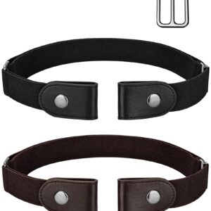 maikun 2 Pack Buckle Free Belt, Black stretch belt, Buckleless Belt Women No buckle Belt,Black + Redbrown, Waist size 30-63''