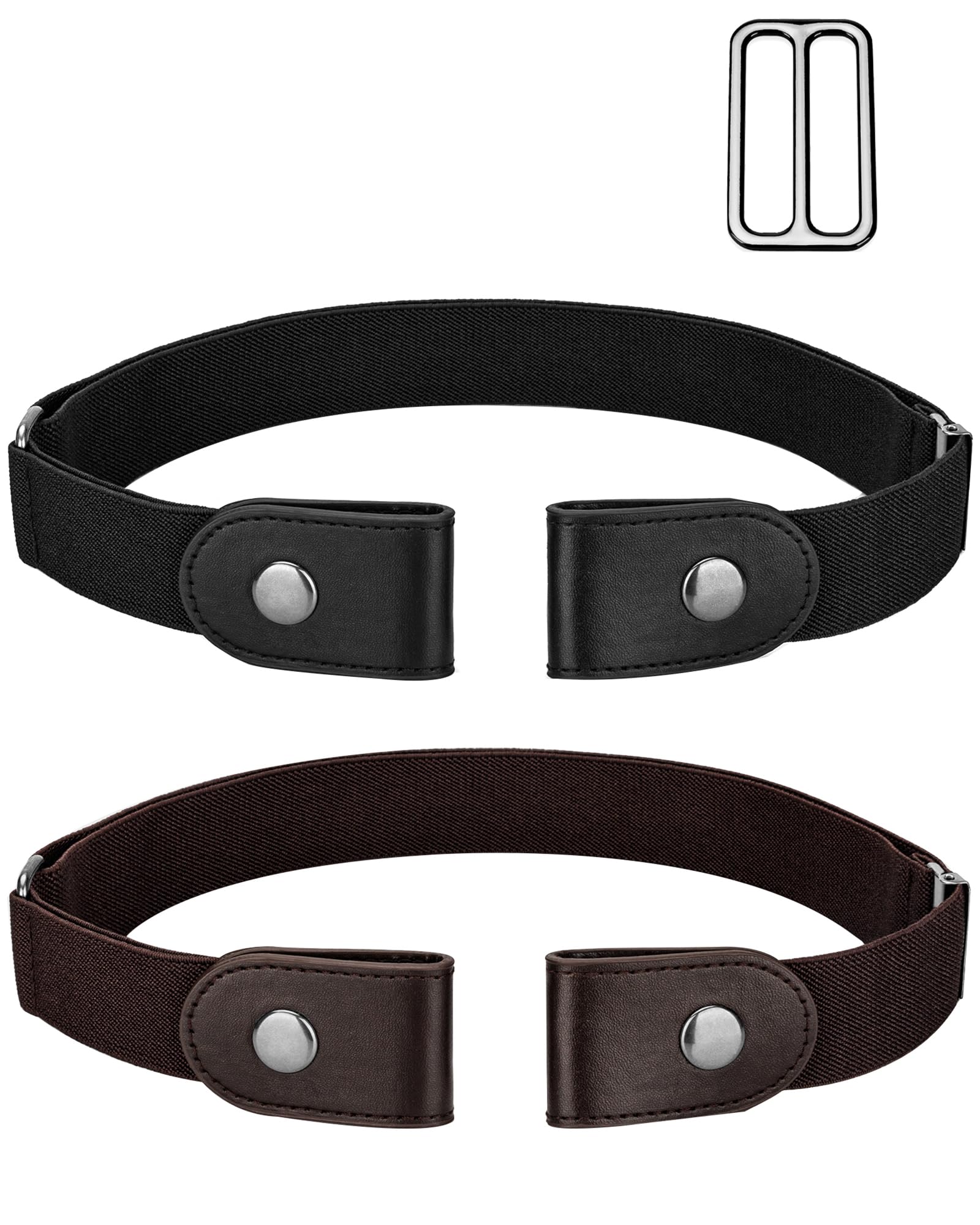 maikun 2 Pack Buckle Free Belt, Black stretch belt, Buckleless Belt Women No buckle Belt,Black + Redbrown, Waist size 30-63''