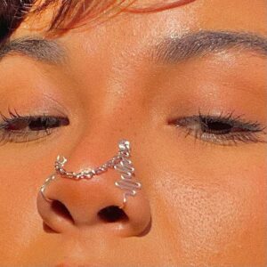 PunkTracker Fake Nose Rings for Women and Men with Chain - Stainless Steel Nose Cuffs Non Pierced African Gold Fake Nose Piercings Jewelry for Teen