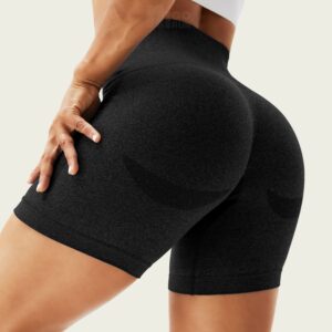 HIGORUN Women's Seamless Workout Shorts Gym Yoga High Waist Smile Contour Cycling Shorts Grey M