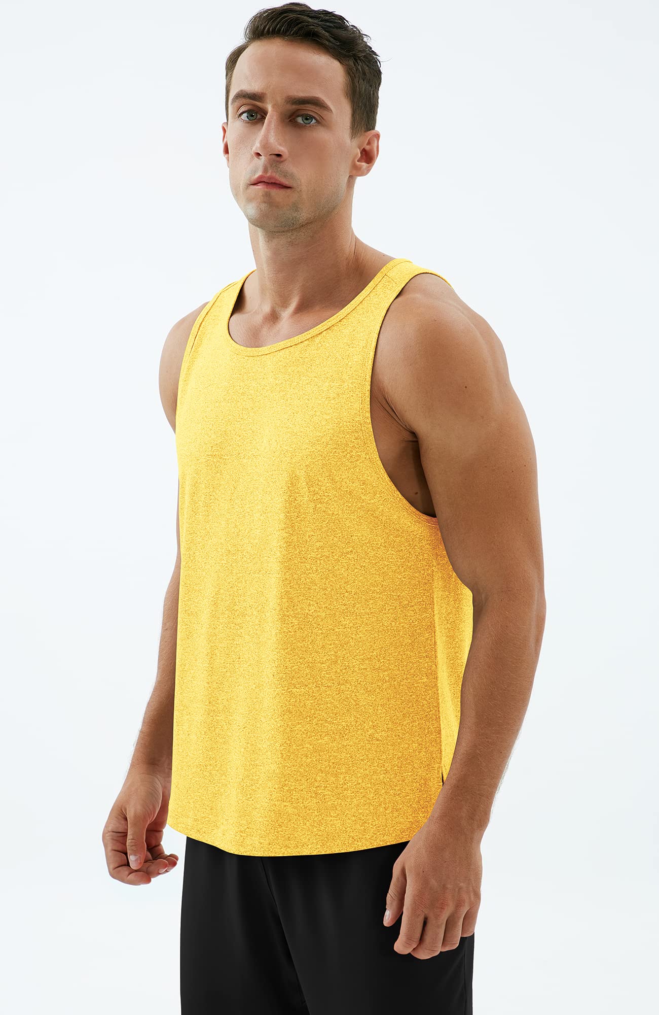 icyzone Workout Tank Tops for Men - Running Muscle Tank Exercise Gym Tops Athletic Shirts(Yellow, M)