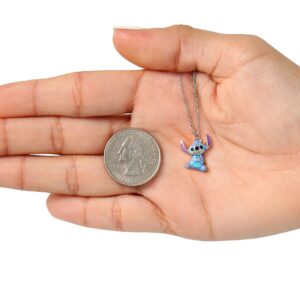 Disney Womens Stitch Sterling Silver Necklace 18" - 3D Pendant Enamel-Plated Stitch Necklace Official License