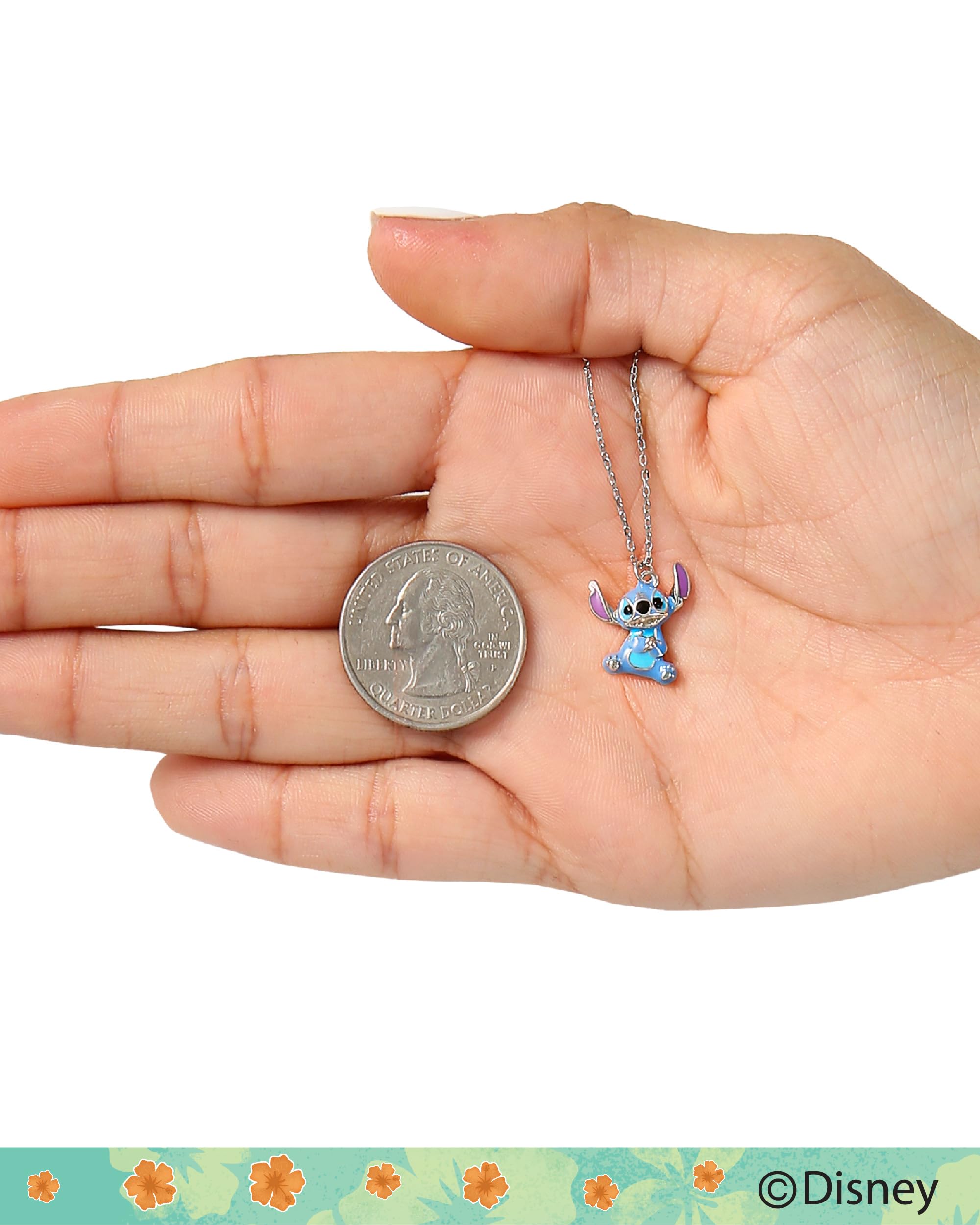 Disney Womens Stitch Sterling Silver Necklace 18" - 3D Pendant Enamel-Plated Stitch Necklace Official License