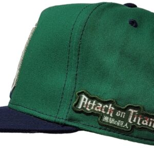 Attack on Titan Season 4 Green and Black Scout Regiment Shield Embroidered Flat Bill Snapback 5 Panel Adult Unisex Hat