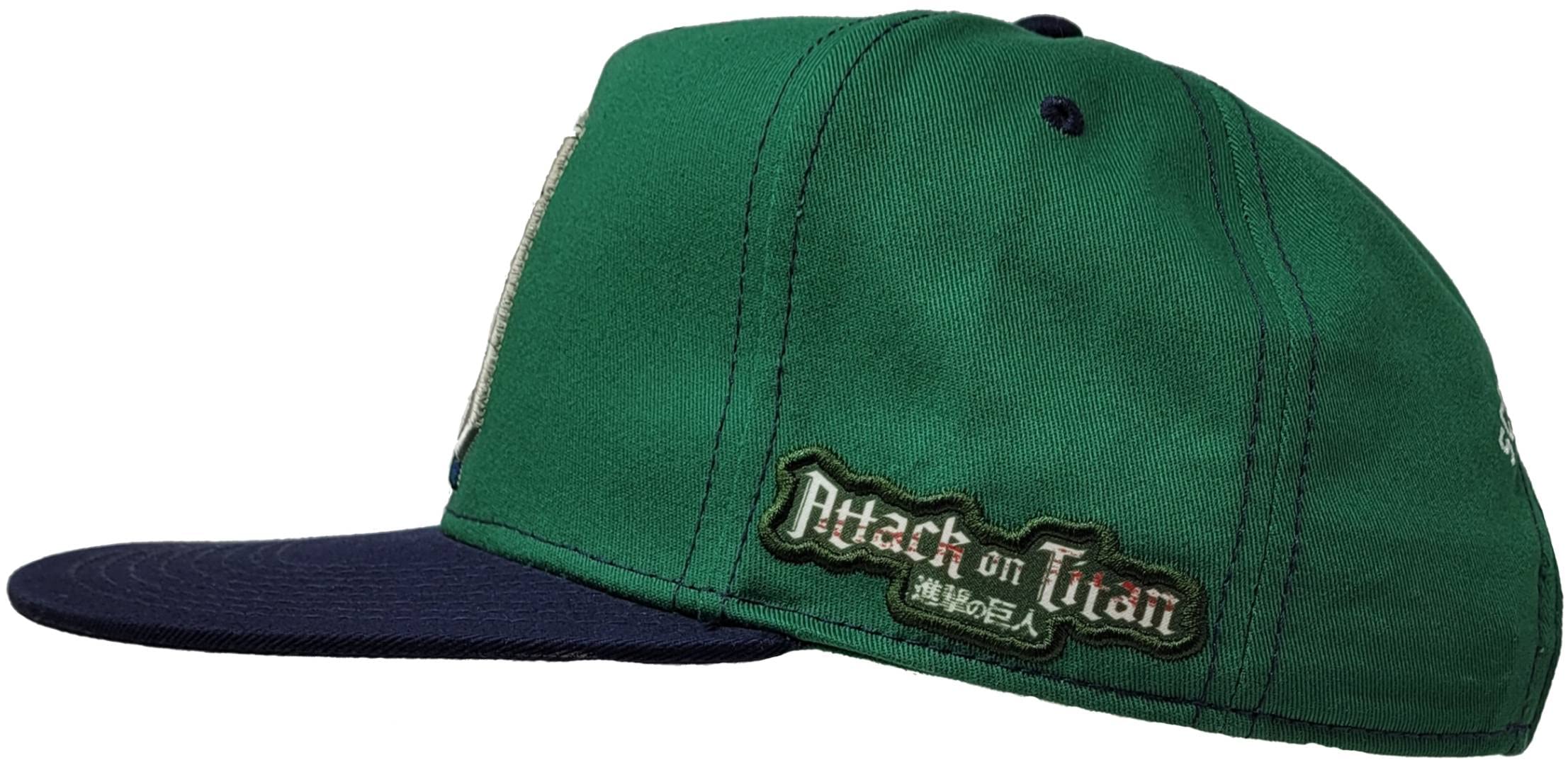 Attack on Titan Season 4 Green and Black Scout Regiment Shield Embroidered Flat Bill Snapback 5 Panel Adult Unisex Hat