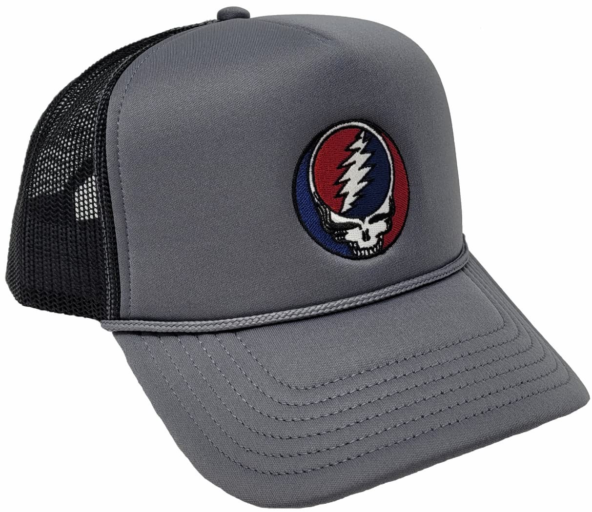 Ripple Junction Grateful Dead Steal Your Face Grey Corduroy Structured Adjustable Trucker Hat with Embroidered Patch