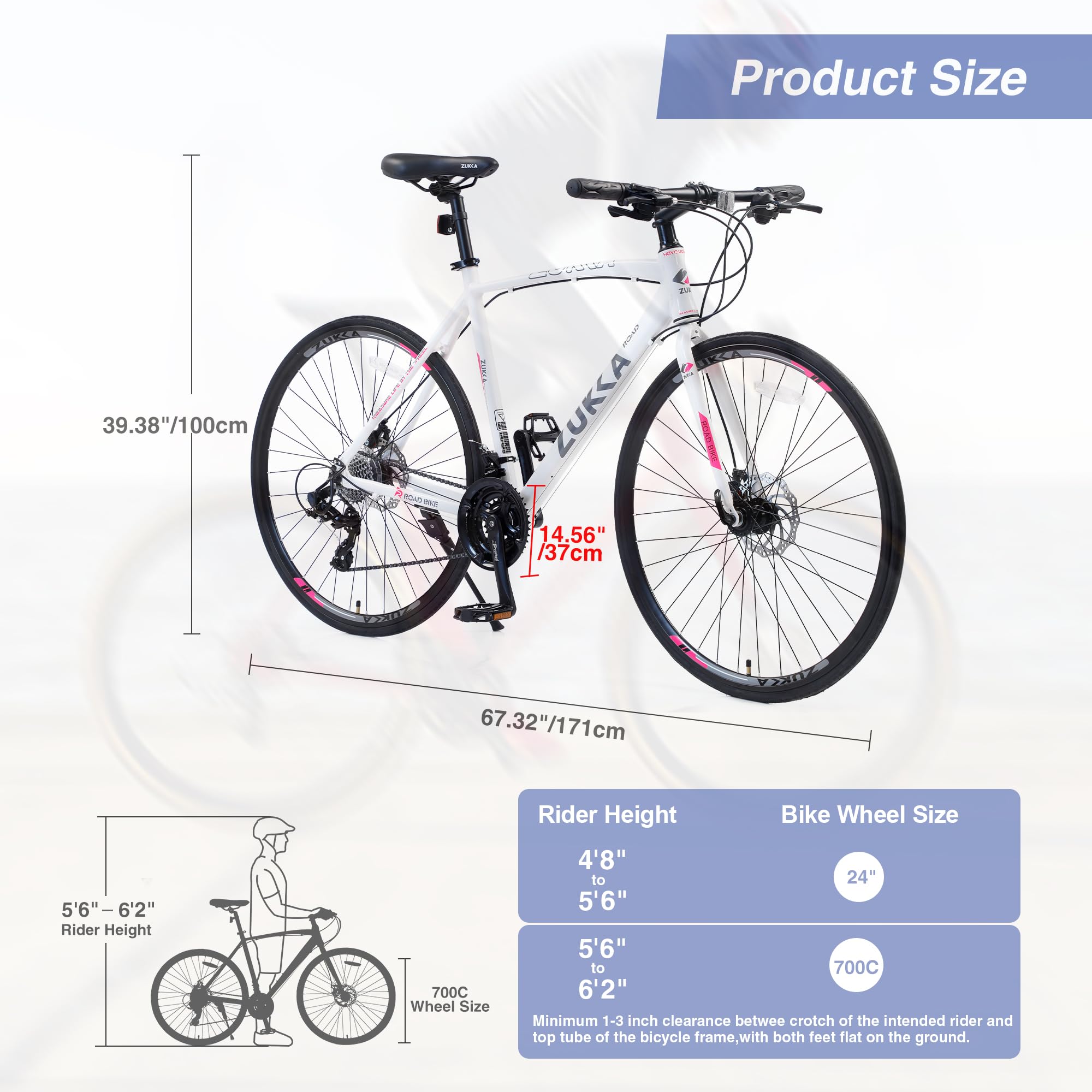 MEGHNA Road Bike 700C Wheels 3 x 8/24 Speed Dual Disc Brake Road Bike Flat Handlebar Hybrid Bike Commuter Bike for Women Men Junior Senior