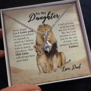 Daughter Gifts From Dad, Father Daughter Necklace, To My Daughter Lion Dad And Daughter Necklace, Father Daughter Gifts Love Knot Necklace Birthday, Sterling Silver