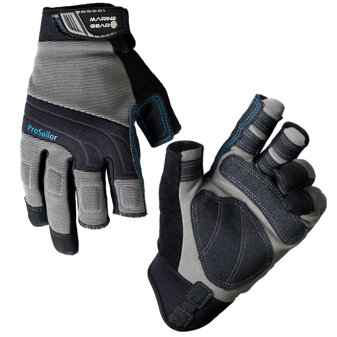 Marine Gear Sailing Gloves (Large) - 3-Finger Dexterity Sailing Gear with Better Grip, Neoprene and Padded Knuckles, Reinforced Pressure Points