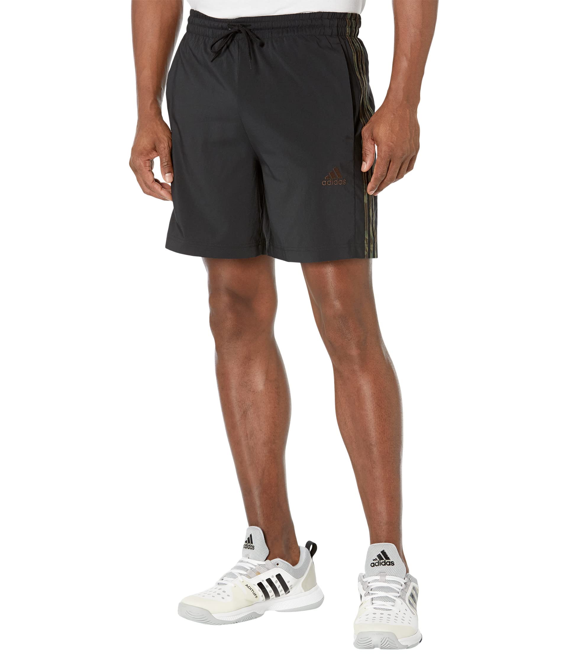 adidas Men's AEROREADY Essentials Chelsea 3-Stripes Shorts, Black/Olive Strata, Small