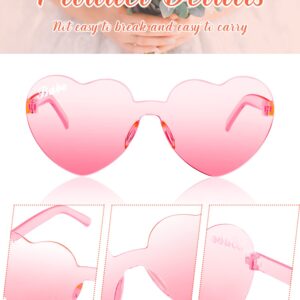 Konohan 12 Pairs Heart Shaped Sunglasses Rimless Bride Sunglasses Transparent Heart Glasses Bachelorette Holiday Party Favor (White, Hot Pink)