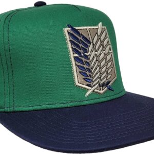 Attack on Titan Season 4 Green and Black Scout Regiment Shield Embroidered Flat Bill Snapback 5 Panel Adult Unisex Hat