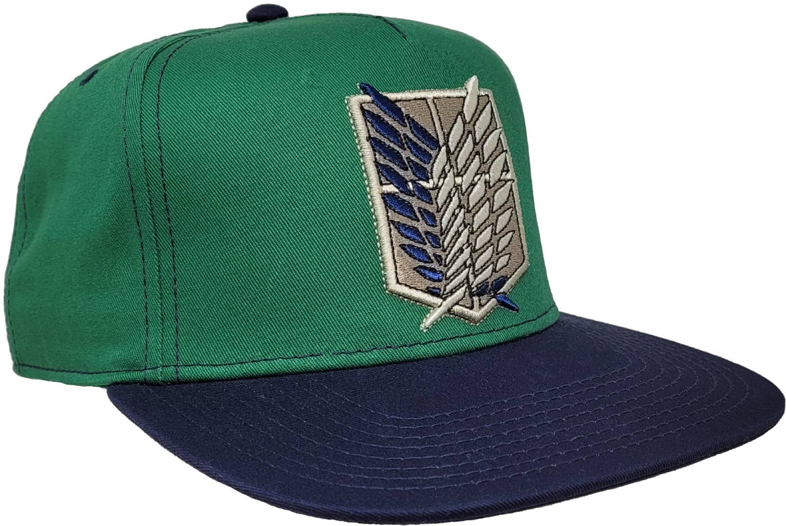 Attack on Titan Season 4 Green and Black Scout Regiment Shield Embroidered Flat Bill Snapback 5 Panel Adult Unisex Hat