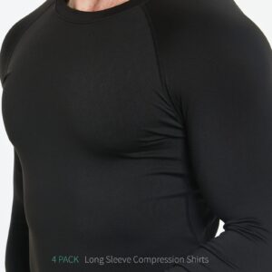 4 Pack Men's Compression Shirts Long Sleeve UPF SPF Rash Guard Workout Base Layer Undershirt Gear M