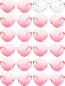 konohan 12 pairs heart shaped sunglasses rimless bride sunglasses transparent heart glasses bachelorette holiday party favor (white, hot pink)