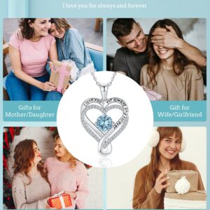 Mkhhy Gifts for Wife Birthday Anniversary S925 Silver Necklace for Women Girlfriend Her Infinity Heart Birthstone Womens Jewelry for Mom Daughter Mothers Day Valentines Day Christmas March Aquamarine