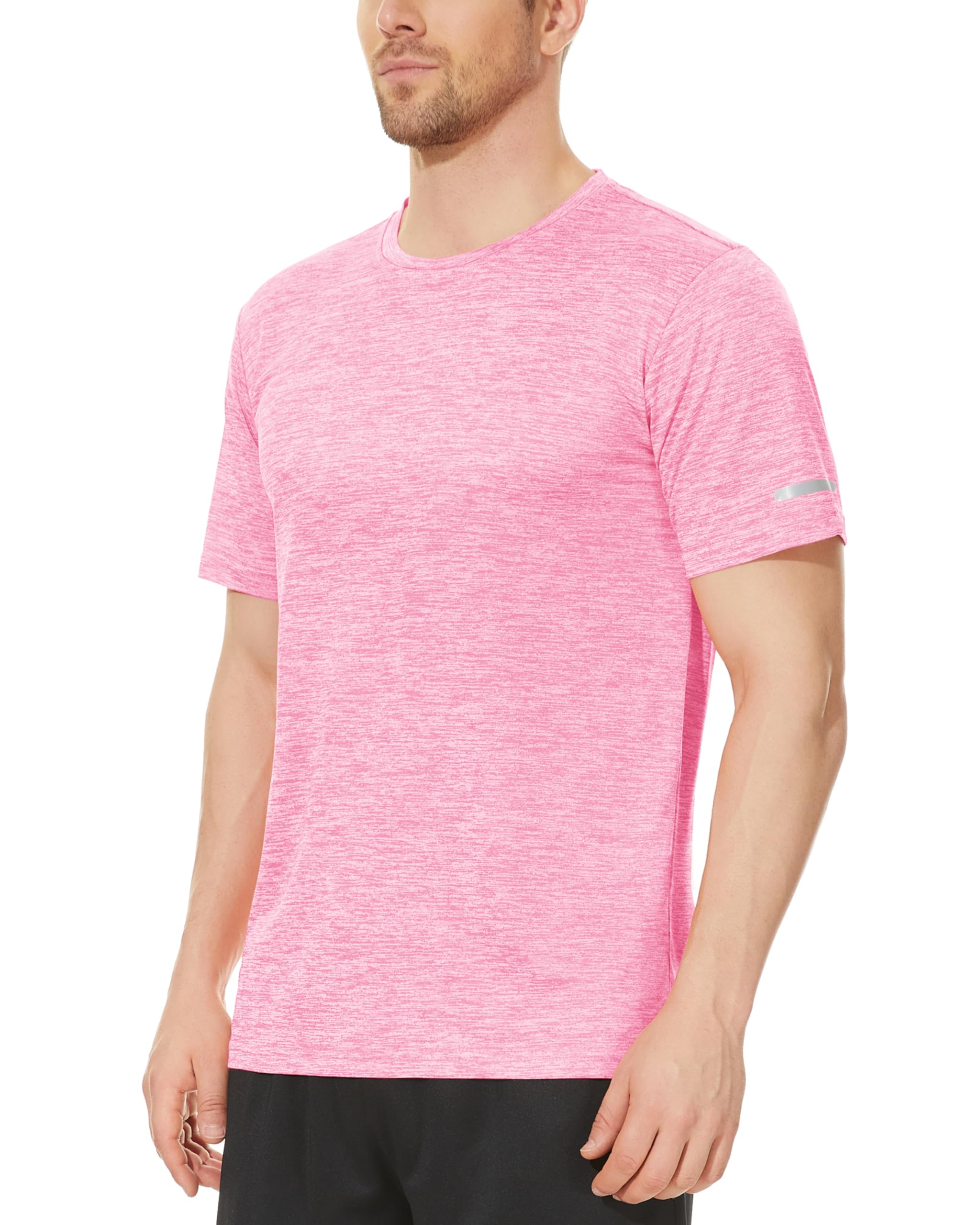 MAGCOMSEN Athletic T Shirts for Men Stretch Crew Neck Dry Fit Breathable Lightweight Cool Running Gym Athletic T Shirt Pink XL