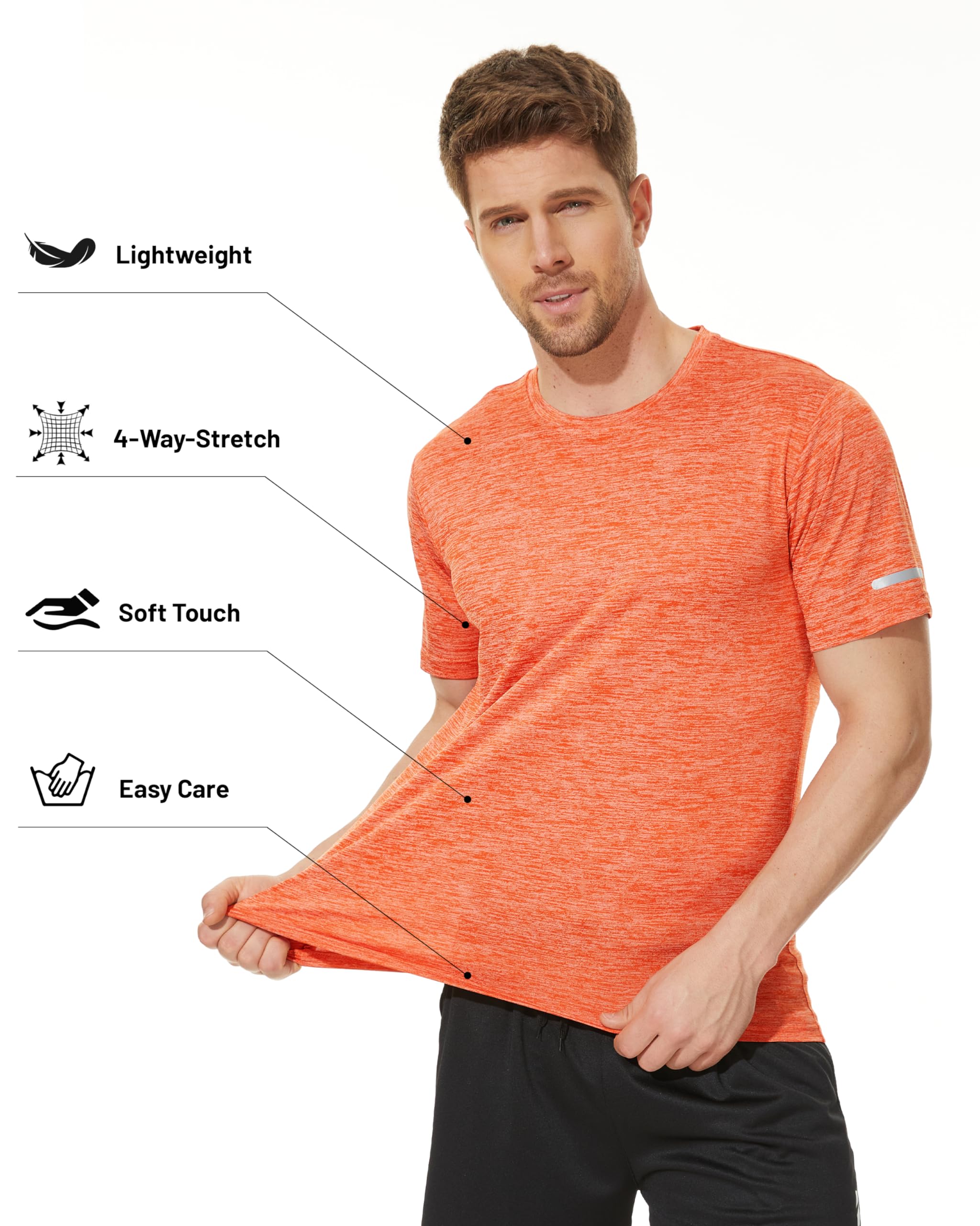 MAGCOMSEN Sports Shirts for Men Dry Fit Crew Neck Quick Dry Cool Lightweight Marathon Tee Hiking Athletic T Shirt Orange L