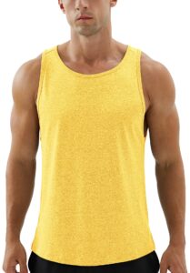 icyzone workout tank tops for men - running muscle tank exercise gym tops athletic shirts(yellow, m)