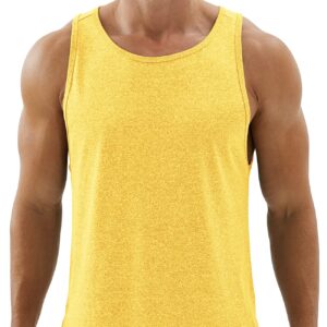 icyzone Workout Tank Tops for Men - Running Muscle Tank Exercise Gym Tops Athletic Shirts(Yellow, M)