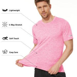 MAGCOMSEN Athletic T Shirts for Men Stretch Crew Neck Dry Fit Breathable Lightweight Cool Running Gym Athletic T Shirt Pink XL