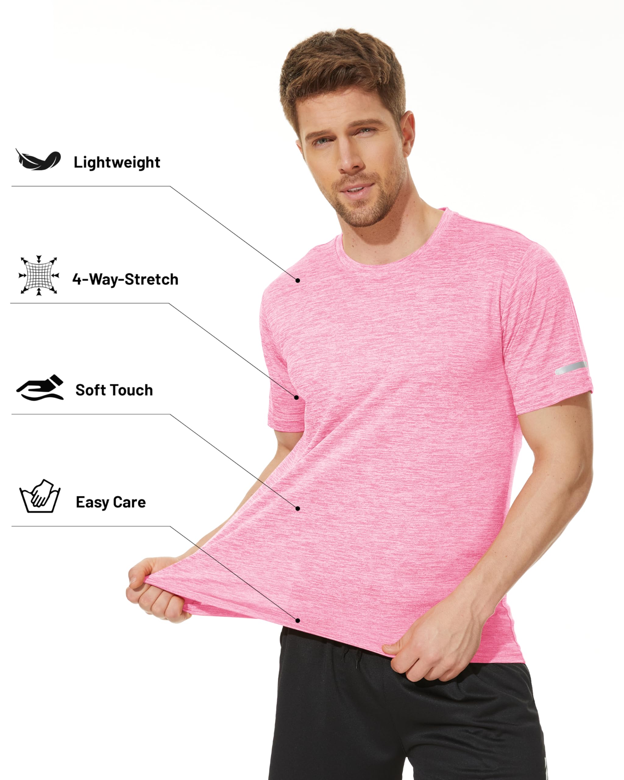 MAGCOMSEN Athletic T Shirts for Men Stretch Crew Neck Dry Fit Breathable Lightweight Cool Running Gym Athletic T Shirt Pink XL