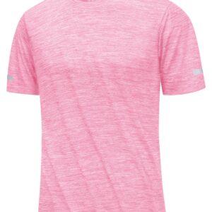 MAGCOMSEN Athletic T Shirts for Men Stretch Crew Neck Dry Fit Breathable Lightweight Cool Running Gym Athletic T Shirt Pink XL