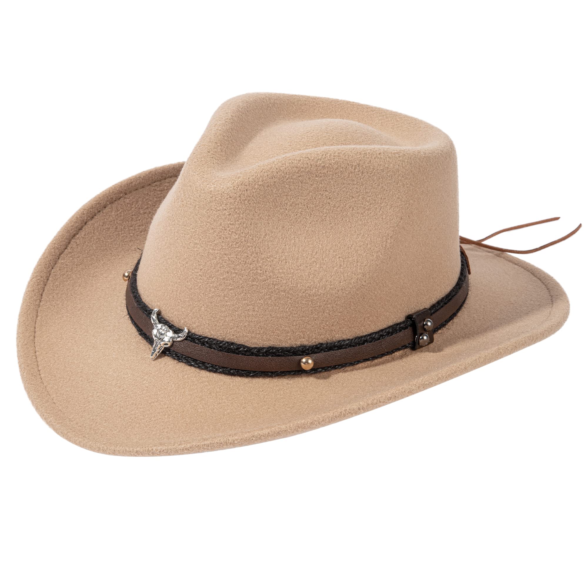 Toppers Classic Cowboy Hat Wide Brim Fedora Hats for Men Womens Cowgirl Hat Outdoor Panama Hat Light Brown