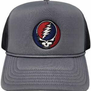 Ripple Junction Grateful Dead Steal Your Face Grey Corduroy Structured Adjustable Trucker Hat with Embroidered Patch