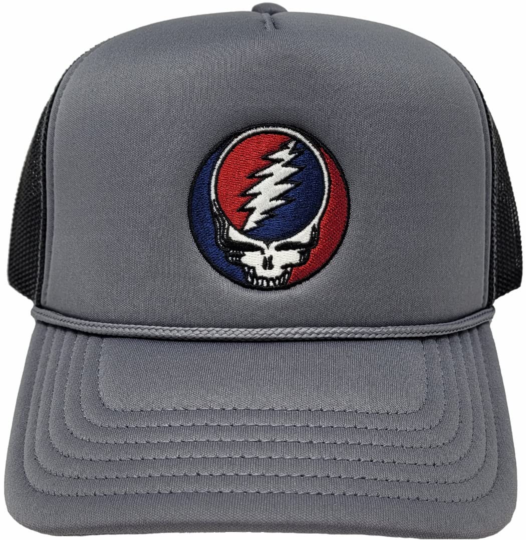 Ripple Junction Grateful Dead Steal Your Face Grey Corduroy Structured Adjustable Trucker Hat with Embroidered Patch