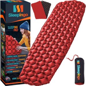 Sleepingo Sleeping Pad for Camping - Ultralight Sleeping Mat for Camping, Backpacking, Hiking - Lightweight, Inflatable Air Mattress - Compact Camping Mats for Sleeping-red with Black back-1pk