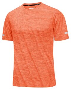 magcomsen sports shirts for men dry fit crew neck quick dry cool lightweight marathon tee hiking athletic t shirt orange l