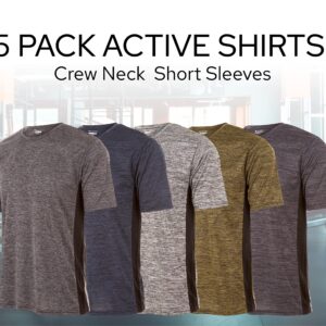 Mens Active T-Shirt - Quick-Dry Athletic Workout Training Crew Neck Short Sleeve Top 5 Pack