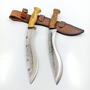 5160 Forged Steel Tactical Fixed Blade Kukri Knife with Leather Sheath-Kukri Machete-Gurkha Khukuri-Full Tang Hunting Knife-Bushcraft Knife-Survival, Camping and Outdoor Activities, Kukri Plus Machete-Olive Wood Handle Knife