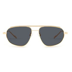 FEISEDY Retro Trendy Aviator Sunglasses Women Men 90s Small Vintage Glasses Stylish Gold Metal Oval Sunglasses B2906