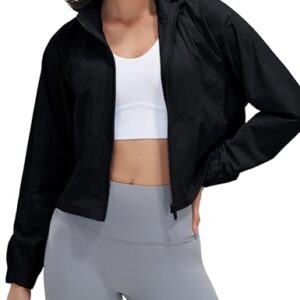 UANEO Womens Athletic Cropped Jacket Zip Up Long Sleeve Workout Tops Gym Yoga Running Sports Shirts Jackets(Black-M)