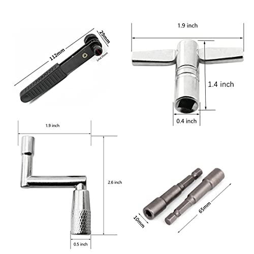 Jiayouy Drum Keys 5 Pack Chrome Steel Construction Standard Drum Keys with Ratchet Torque Wrench Drill Bit Drum Key Tuner Percussion Hardware Tool for Drum Accessories