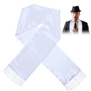 Geyoga White Scarf Men 1920's Scarf with Tassels Halloween Costume White Scarf Long Shawl Men Fancy Dress 1920s Accessories for Men Women Outfit 1920's Gangster Cosplay Party Decoration Supplies