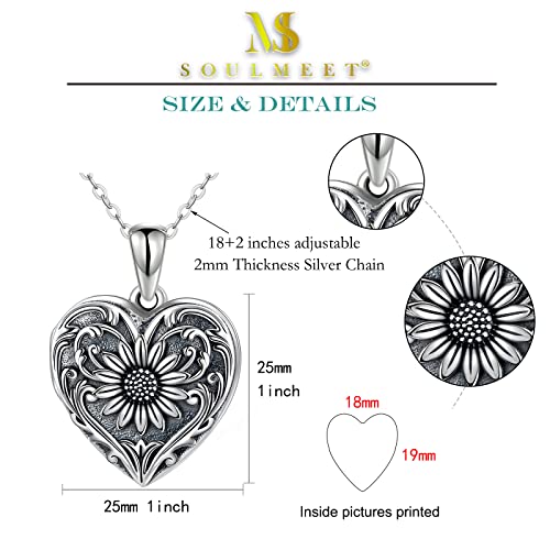 SOULMEET 1 Inch Sunflower Locket Necklace That Holds 2 Pictures Sterling Silver You are My Sunshine Large Locket (Locket only)