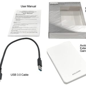 Avolusion Z1-S USB 3.0 Portable External Gaming Hard Drive - White (for PS5, Pre-Formatted) - 2 Year Warranty (2TB)