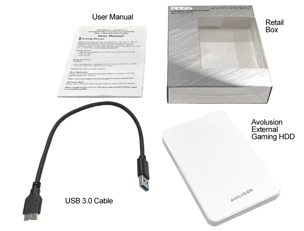 Avolusion Z1-S USB 3.0 Portable External Gaming Hard Drive - White (for PS5, Pre-Formatted) - 2 Year Warranty (2TB)