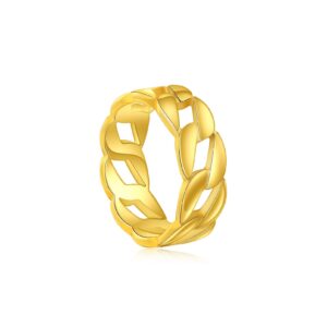 Fusamk Punk Rock 18K Gold Stainless Steel Cuban Chain Band Ring(Gold(11))