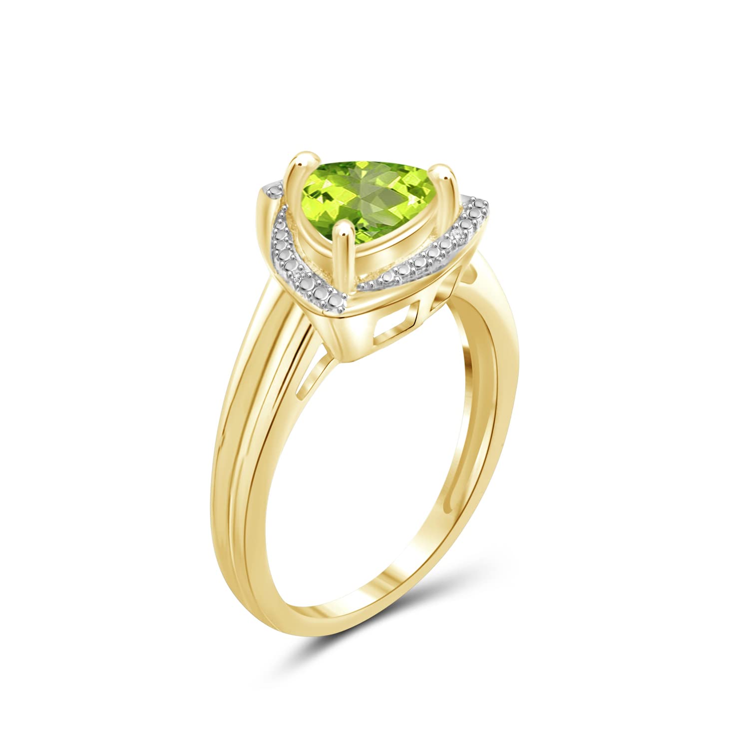 JEWELEXCESS 1.30 CTW Peridot & Accent White Diamonds Ring in 14K Gold Over Silver