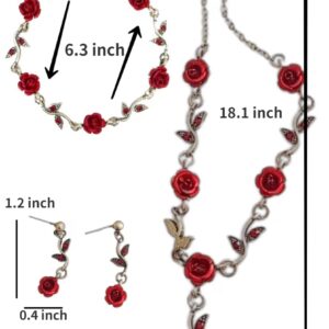 3 PCS 18 Gold Necklace Long Necklace For Women Girls Gold Rose Pendent Bracelet Flower Jewelry Dangle Earrings Set For Valentine's Day Mother's Day Gifts Wedding Gifts